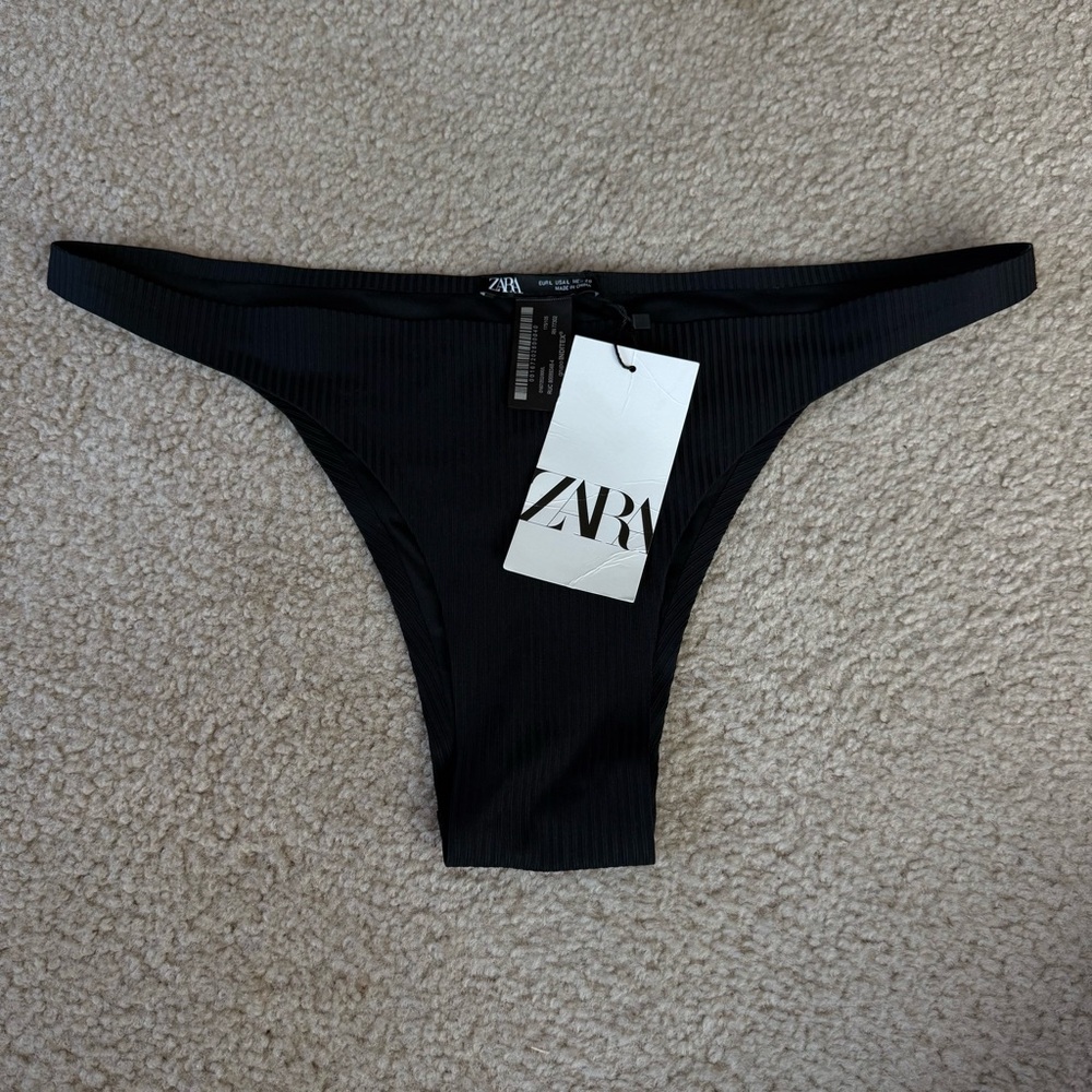 Zara Black Ribbed Bikini Bottom Size L